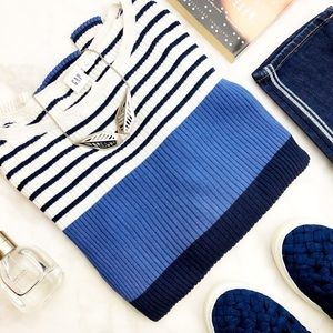 Gap Blue Colorblock Ribbed Slim Fit Sweater